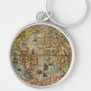 World Map Vintage Historical Antique Atlas Keychain