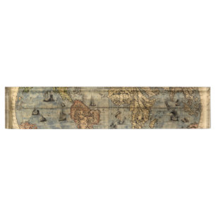 World Map Vintage Historical Antique Atlas Nameplate