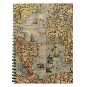 World Map Vintage Historical Antique Atlas Notebook