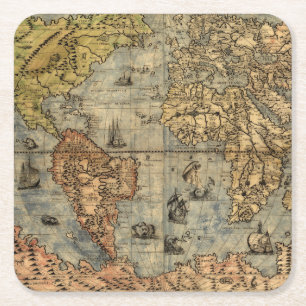World Map Vintage Historical Antique Atlas Square Paper Coaster