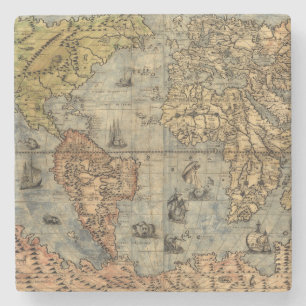 World Map Vintage Historical Antique Atlas Stone Coaster