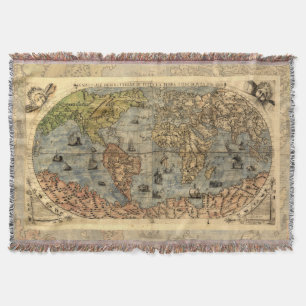 World Map Vintage Historical Antique Atlas Throw Blanket