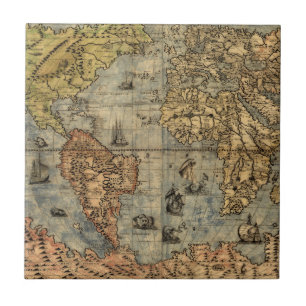 World Map Vintage Historical Antique Atlas Tile