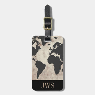 World Map Vintage Initial Luggage Tag