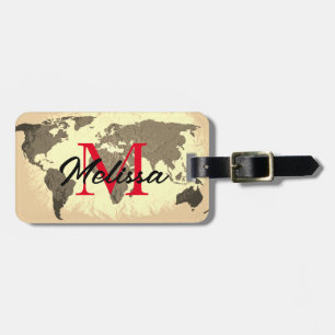 World Map Vintage Monograms Traveller Elegant Gift Luggage Tag