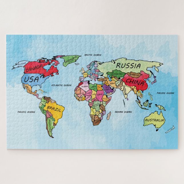 World Map watercolor artwork jigsaw puzzle (Horizontal)