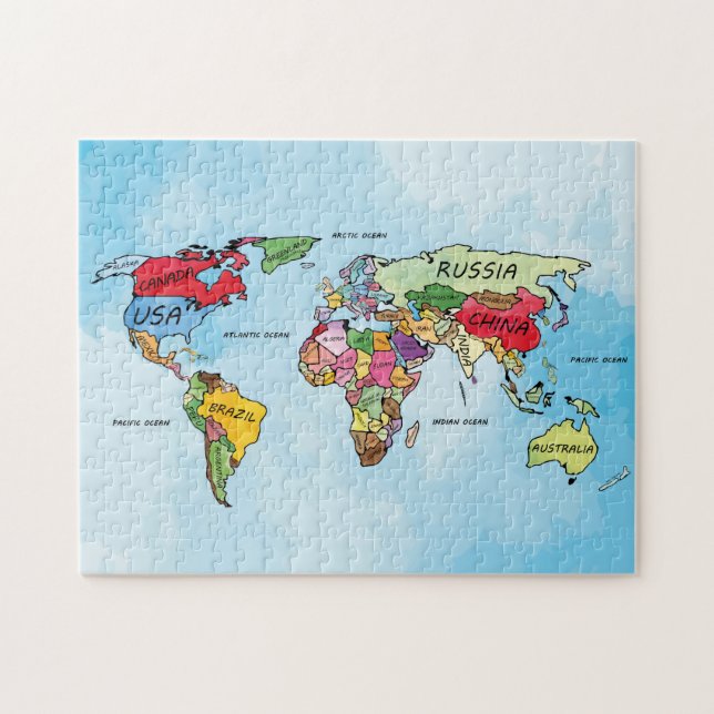 World Map watercolor artwork jigsaw puzzle (Horizontal)