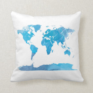 World Map Watercolor Painting Blue Art Throw Pillow