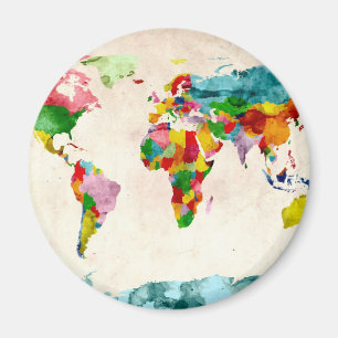 World Map Watercolors Magnet