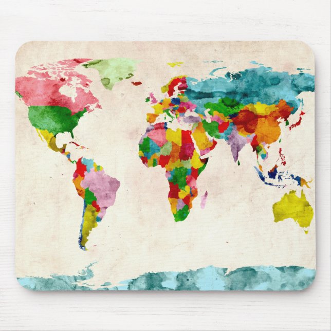 World Map Watercolors Mouse Pad (Front)