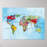 World Map watercolour artwork