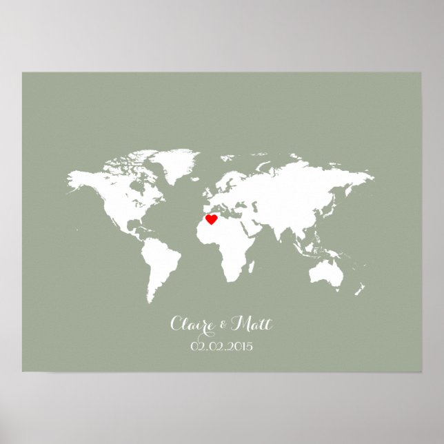 world map wedding guest book signing board (Front)