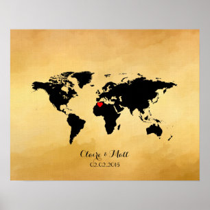world map wedding guest book signing board