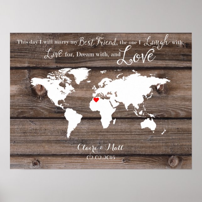 world map wedding guest book signing board wood (Front)