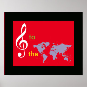 world map with a treble clef poster