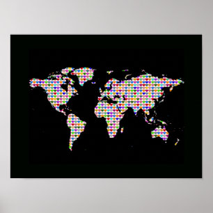 world map with colourful hearts poster