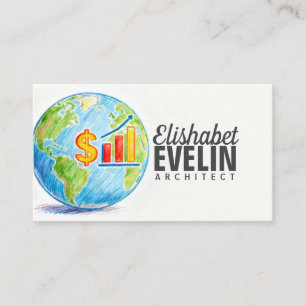 World Map with Dollar Sign and Growth Graph Business Card