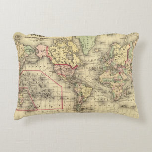 World Map with Explorers' sea routes Decorative Pillow