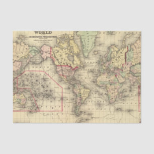 World Map with Explorers' sea routes Tissue Paper