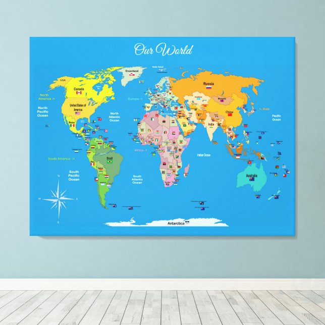 World Map with Flags   Canvas Print (Insitu(Wood Floor))