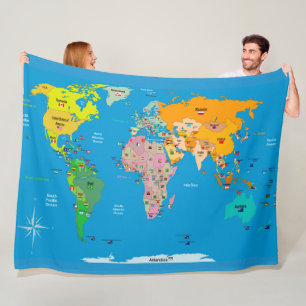 World Map with Flags Fleece Blanket