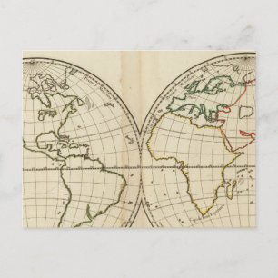 World Map with Latitude and Longititude Postcard