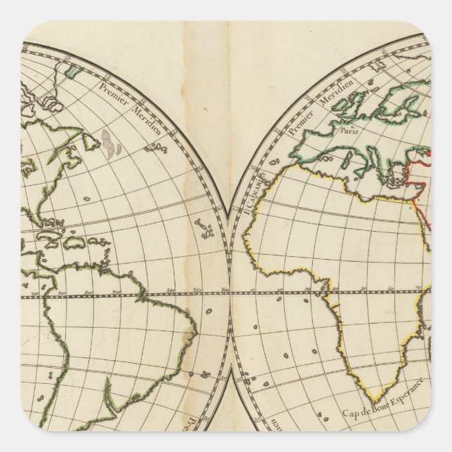 World Map with Latitude and Longititude Square Sticker (Front)