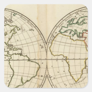 World Map with Latitude and Longititude Square Sticker