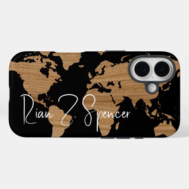 World Map with Name on Black Case-Mate iPhone Case (Back (Horizontal))