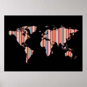 world map with stripes poster