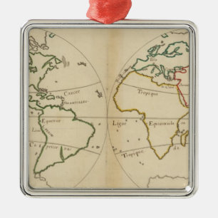 World Map with Tropics Metal Ornament