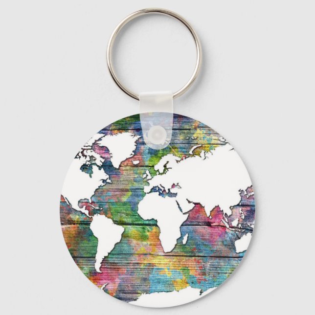 world map wood 12 keychain (Front)