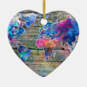 world map wood 1 ceramic ornament