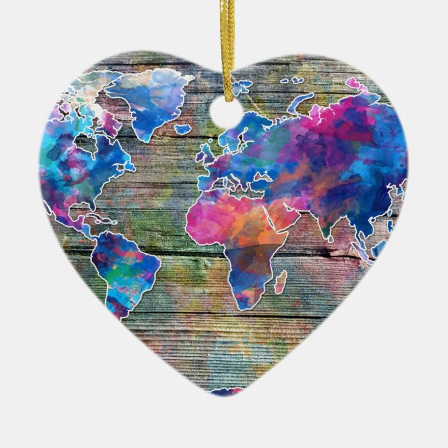 world map wood 1 ceramic ornament (Front)