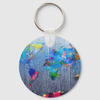 world map wood 2 keychain