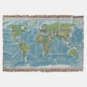 World Map Woven Blanket - Earth Tones