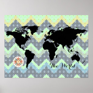 world map zig-zag sea poster