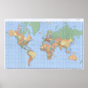 World Maps, Printed Map Poster 23x36 or other size