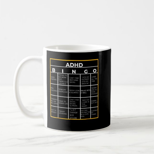 World Mental Health Awareness Day ADHD Bingo Funny Coffee Mug (Left)