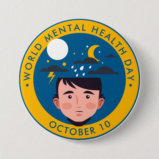 World Mental Health Day, man 3 Inch Round Button (Front)