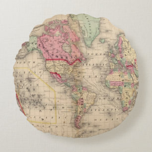 World Mercator proj Map by Mitchell Round Pillow