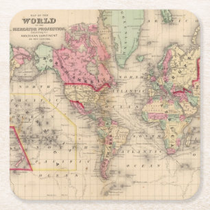 World Mercator proj Map by Mitchell Square Paper Coaster