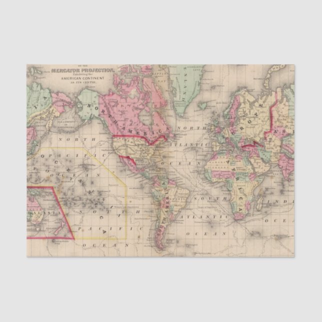 World Mercator proj Map by Mitchell Tissue Paper (Front)
