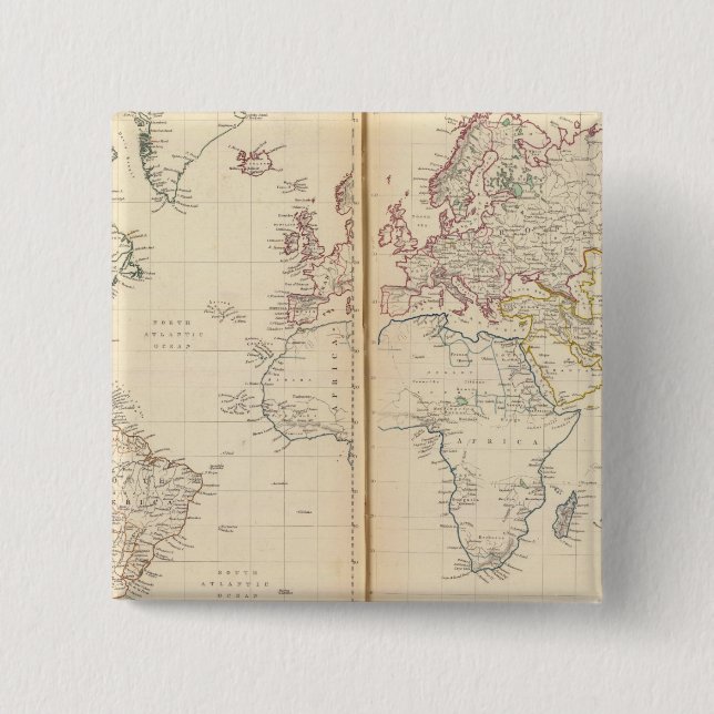 World, Mercator's projection 2 Inch Square Button (Front)