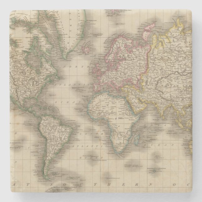 World, Mercator's Projection 2 Stone Coaster (Front)