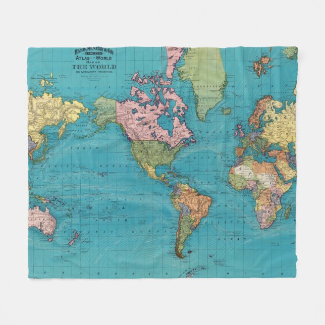 World, Mercator's Projection Fleece Blanket (Front (Horizontal))