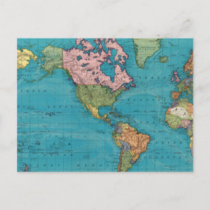 World, Mercator's Projection Postcard