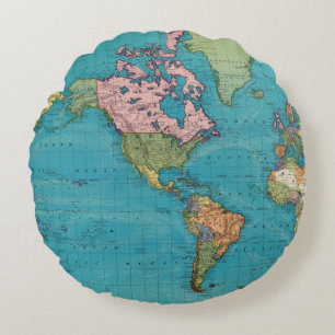 World, Mercator's Projection Round Pillow