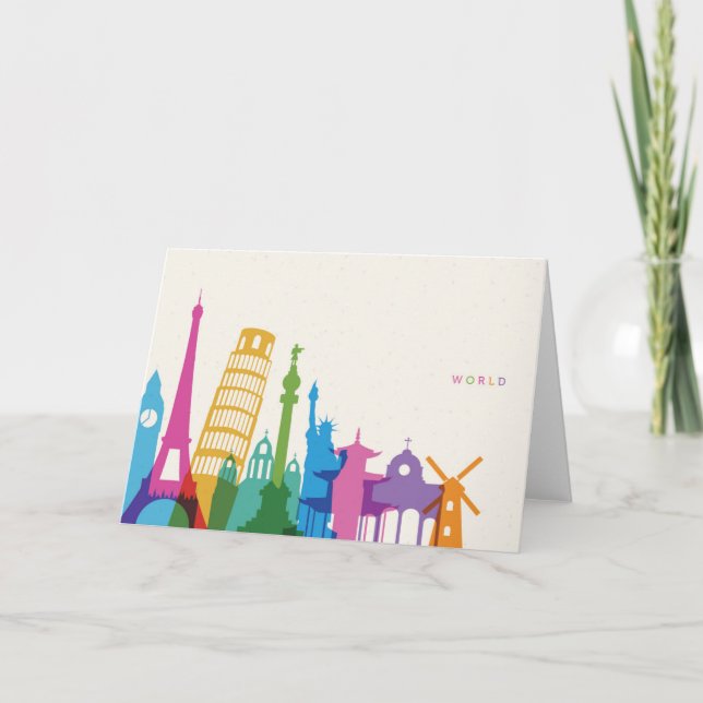 World Monuments Pastel Collage Card (Front)