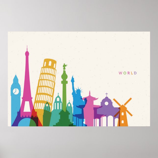 World Monuments Pastel Collage Poster (Front)